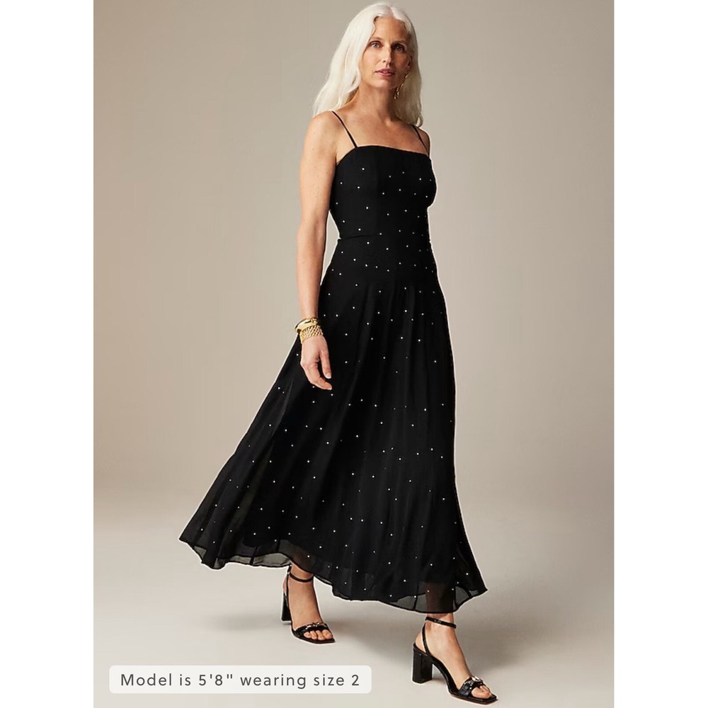 NWT J. Crew Embellished Slip Gown Black Maxi Dress Size 2 New! CF657